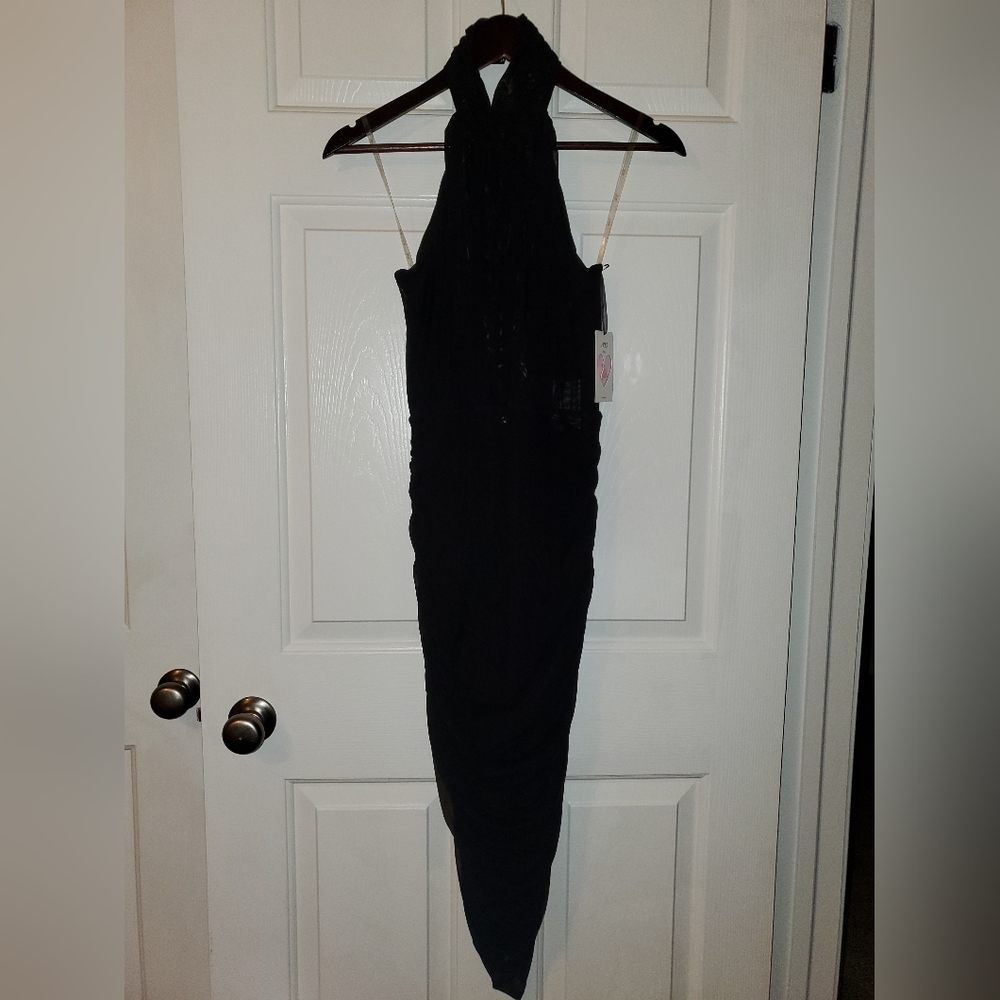 Black halter midi dress with ruching Size M